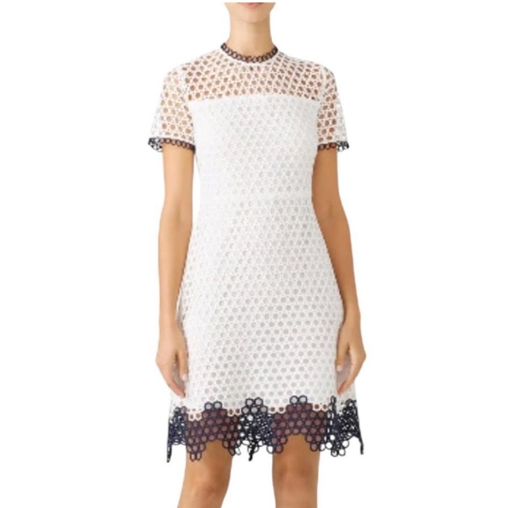 Shoshanna eyelet embroidered lace scalloped hem dress Sz 8